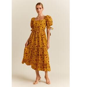 Eddy Barbara Cotton Floral Maxi Dress 14 Yellow NWT